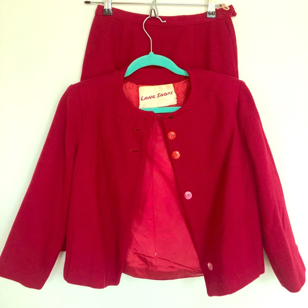 two-piece wool-blend skirt suit